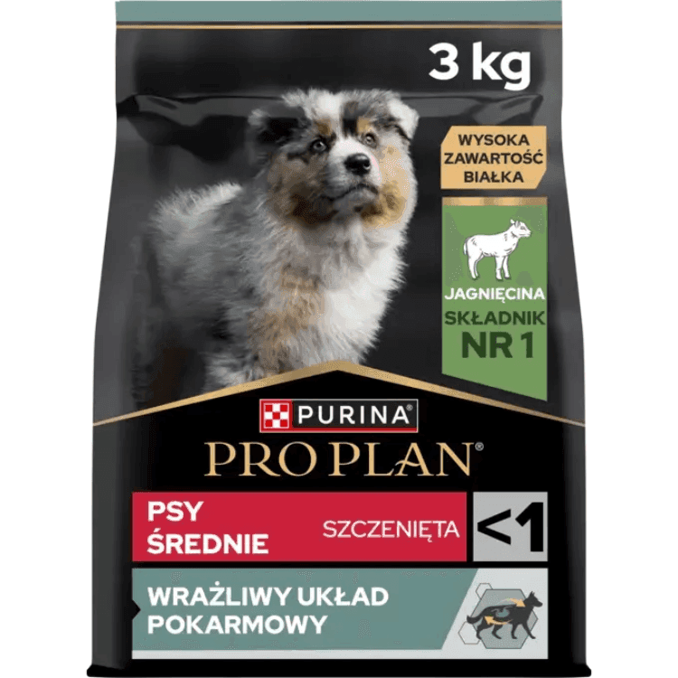 PURINA PRO PLAN Sensitive Digestion, Karma sucha dla szczeniąt psów ras średnich z wrażliwym układem pokarmowym, Jagnięcina